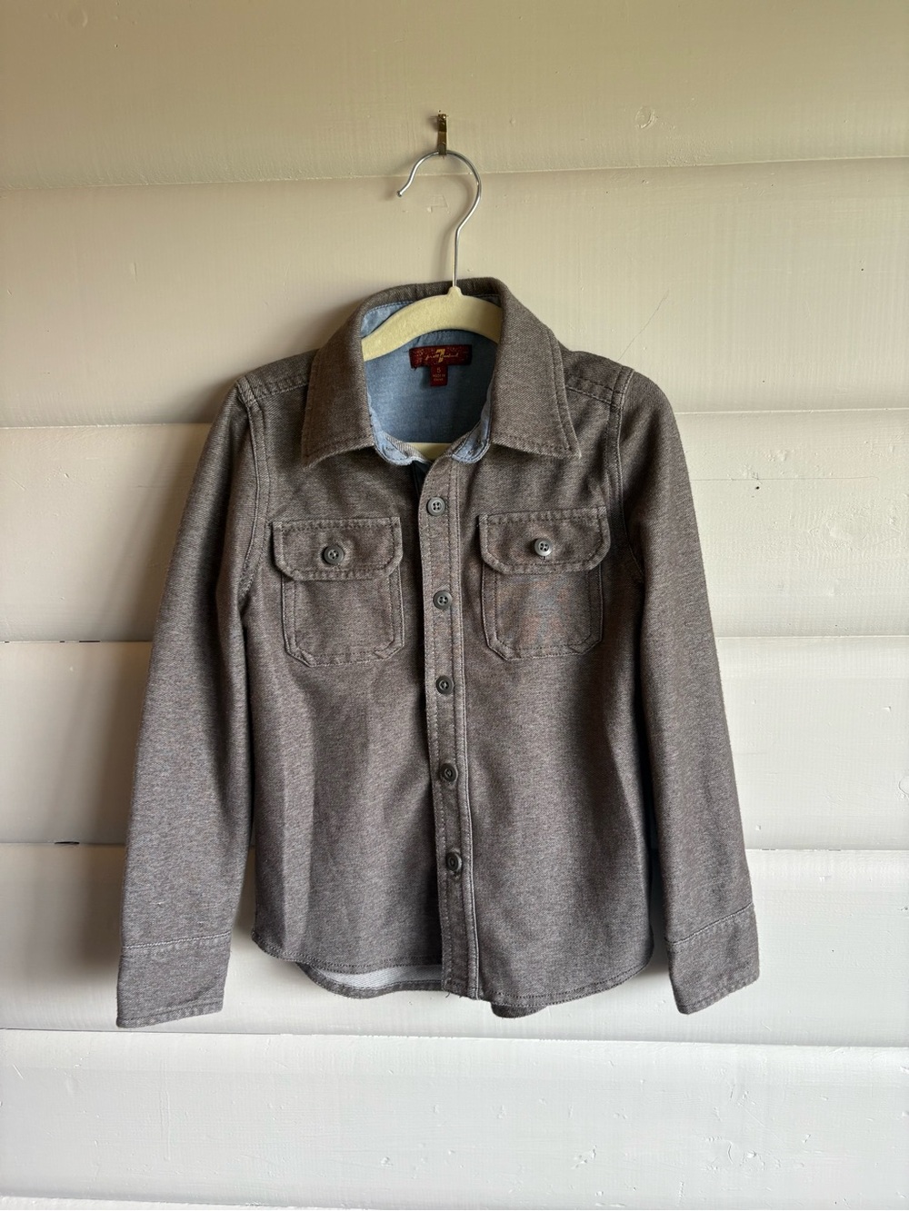 7 For All Mankind Boys Button-Up Shirt Size 5 Gray Stretch Casual Shacket